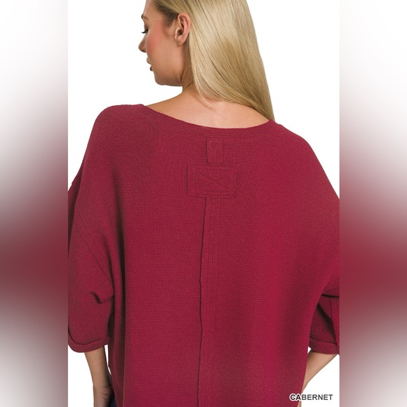 Zenana Double Knit Exposed Seam Curved Hem Top - Picture 4 of 6